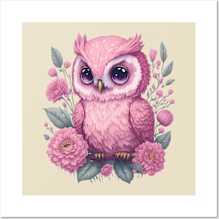 Cute Pink Owl 1 Posters and Art